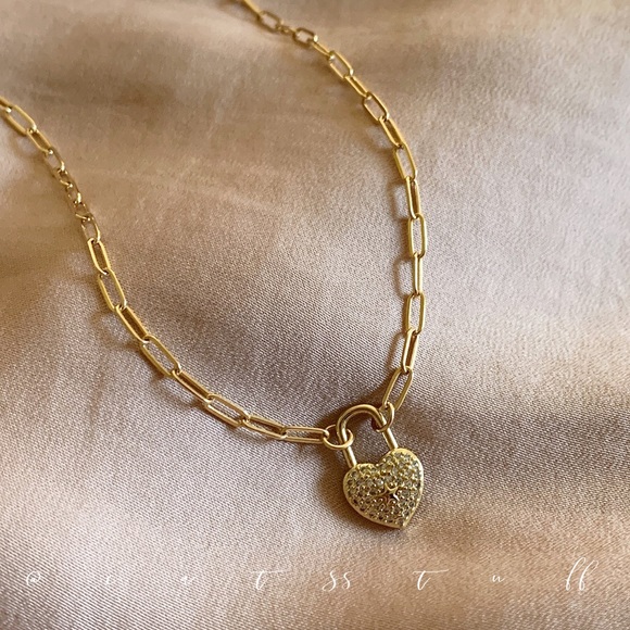 CZ Heart Padlock Necklace - Picture 14 of 15